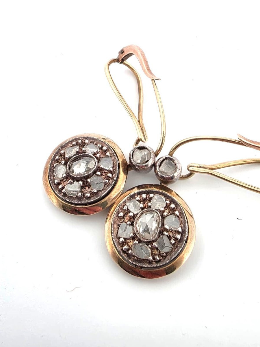 Low Silver Gold And Pink Crown Diamond Earrings-photo-5