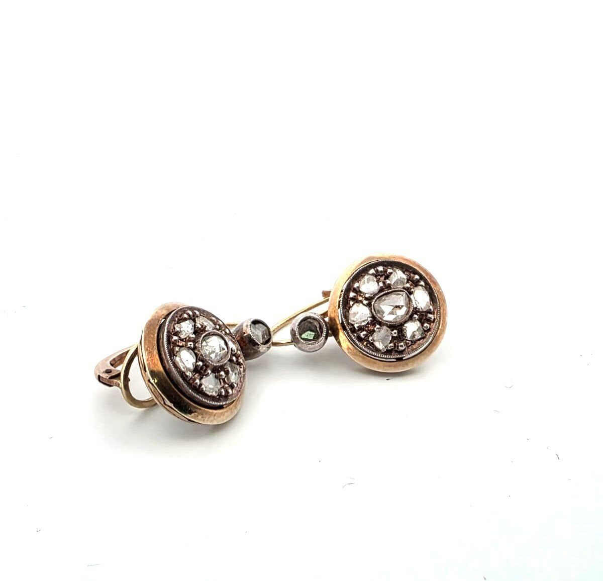 Low Silver Gold And Pink Crown Diamond Earrings-photo-6