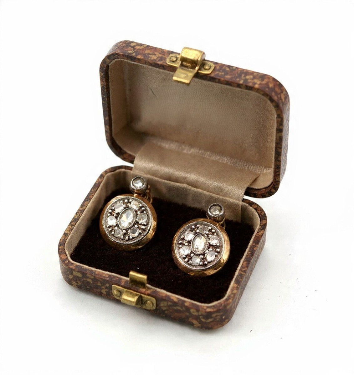 Low Silver Gold And Pink Crown Diamond Earrings