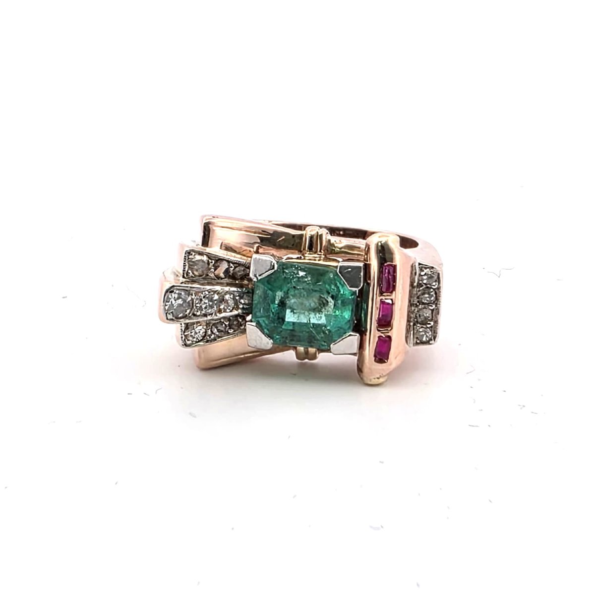 18kt Yellow Gold 90' Ring With Emerald Diamonds And Rubies-photo-8