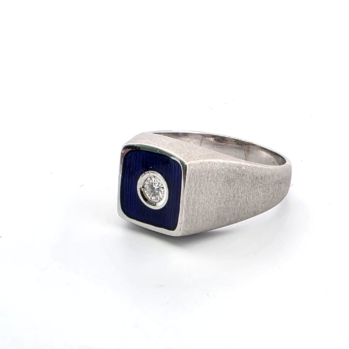 Bague en or blanc 18kt avec diamant et émail-photo-4