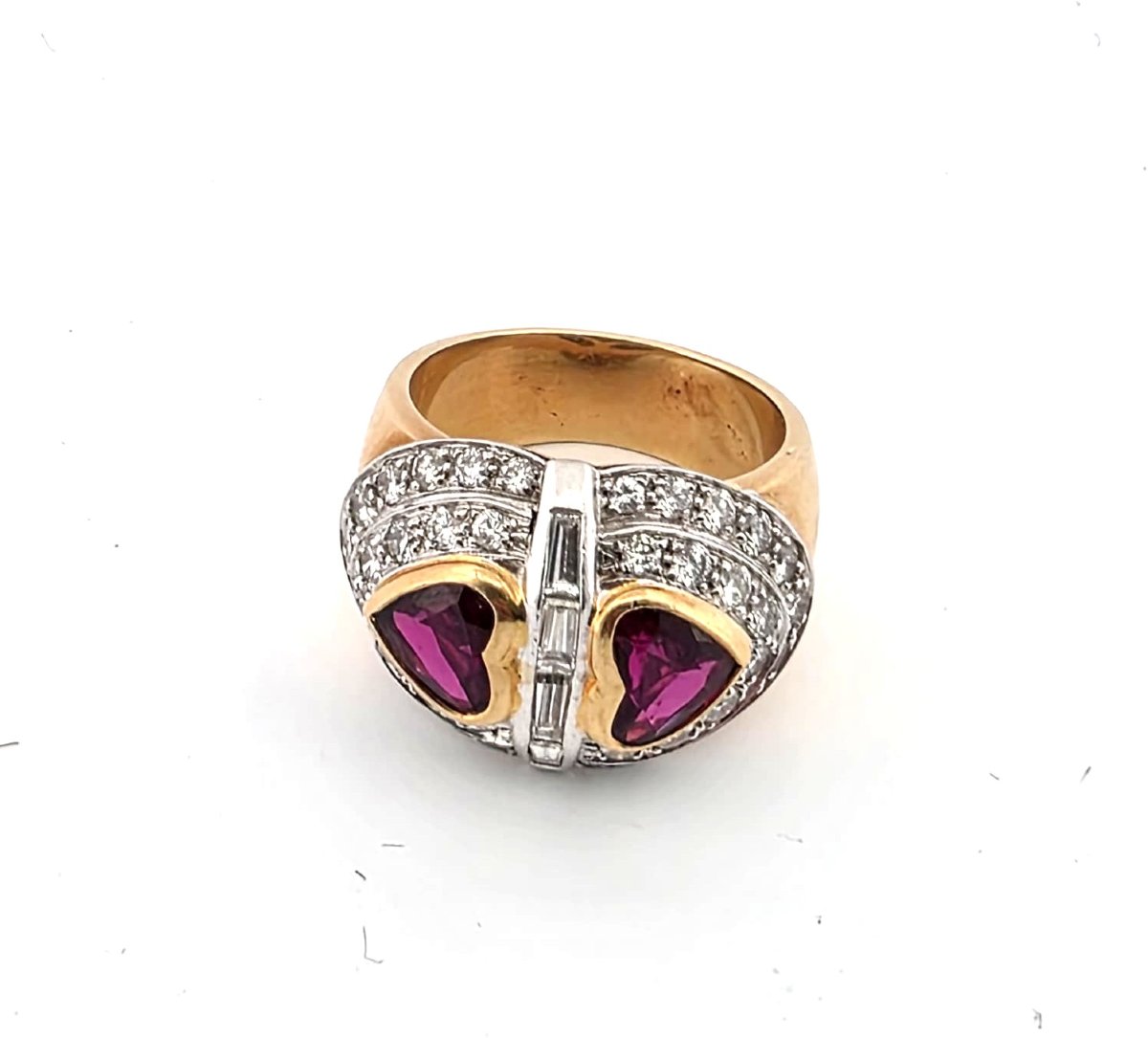Bague années 70' en or jaune 18kt avec rubis et diamants -photo-3