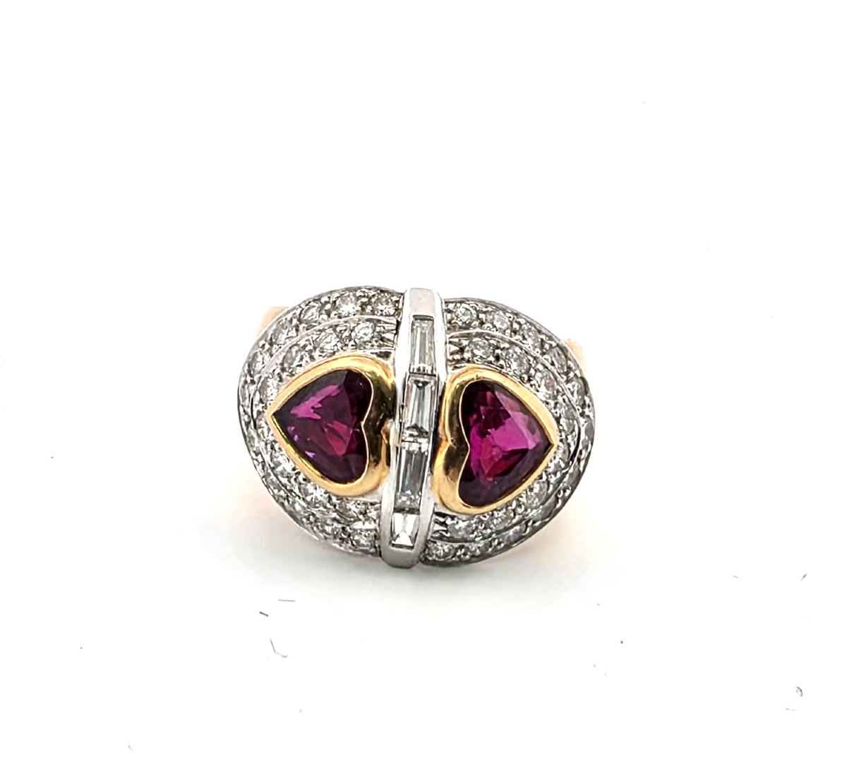 Bague années 70' en or jaune 18kt avec rubis et diamants -photo-8