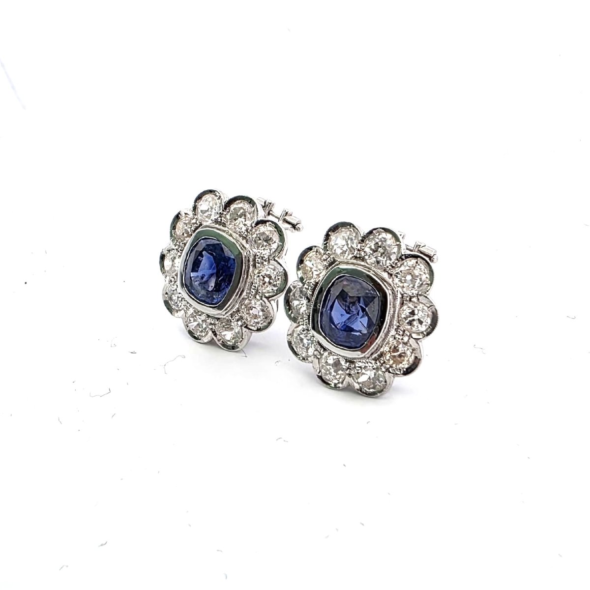 18-karat White Gold Earrings Featuring Large Burmese Sapphires And Old Mine Diamonds-photo-3