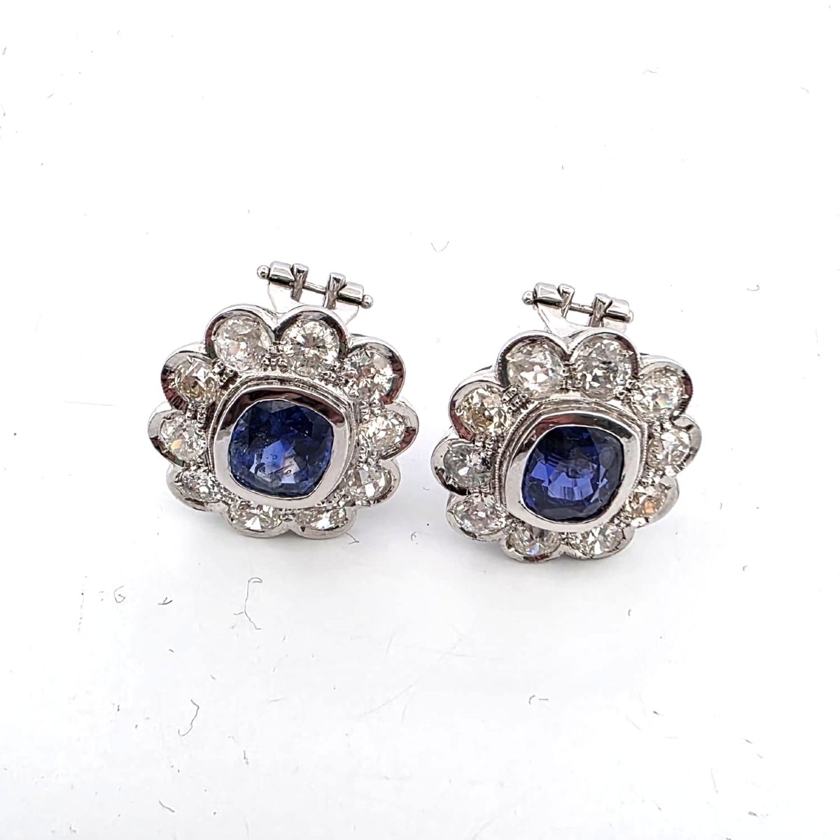 18-karat White Gold Earrings Featuring Large Burmese Sapphires And Old Mine Diamonds-photo-4
