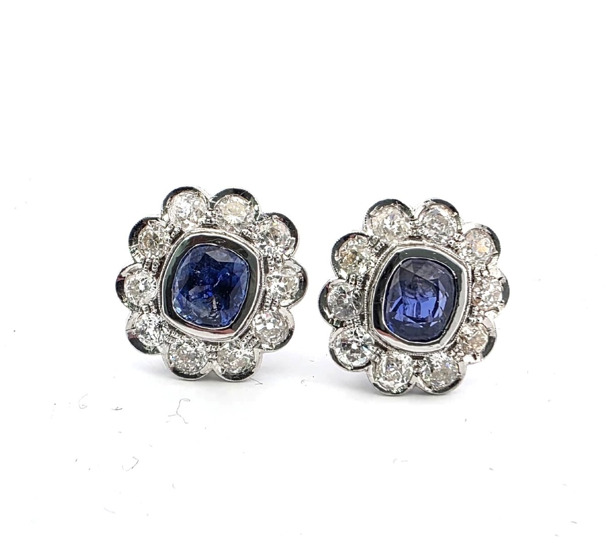 18-karat White Gold Earrings Featuring Large Burmese Sapphires And Old Mine Diamonds-photo-3
