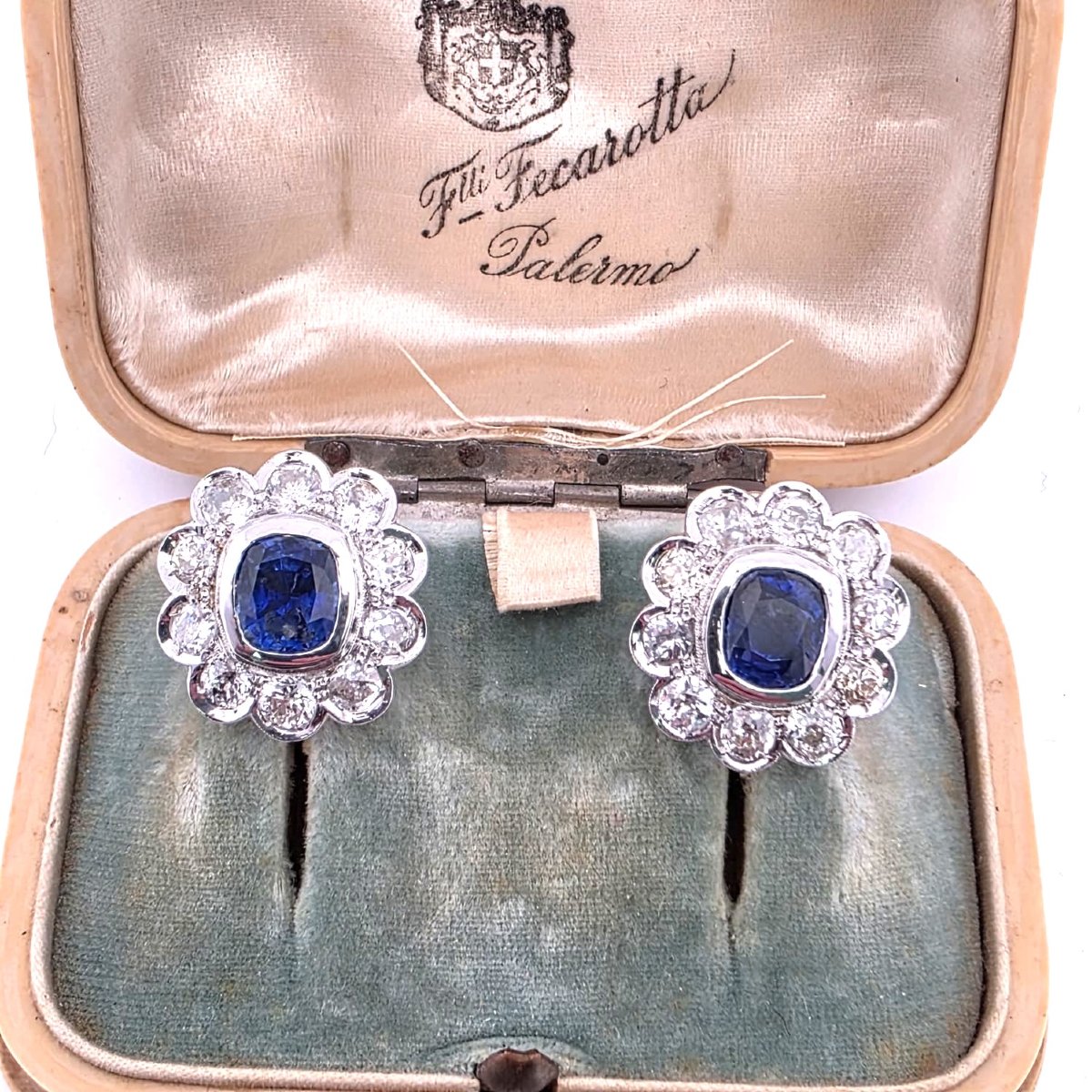 18-karat White Gold Earrings Featuring Large Burmese Sapphires And Old Mine Diamonds-photo-4
