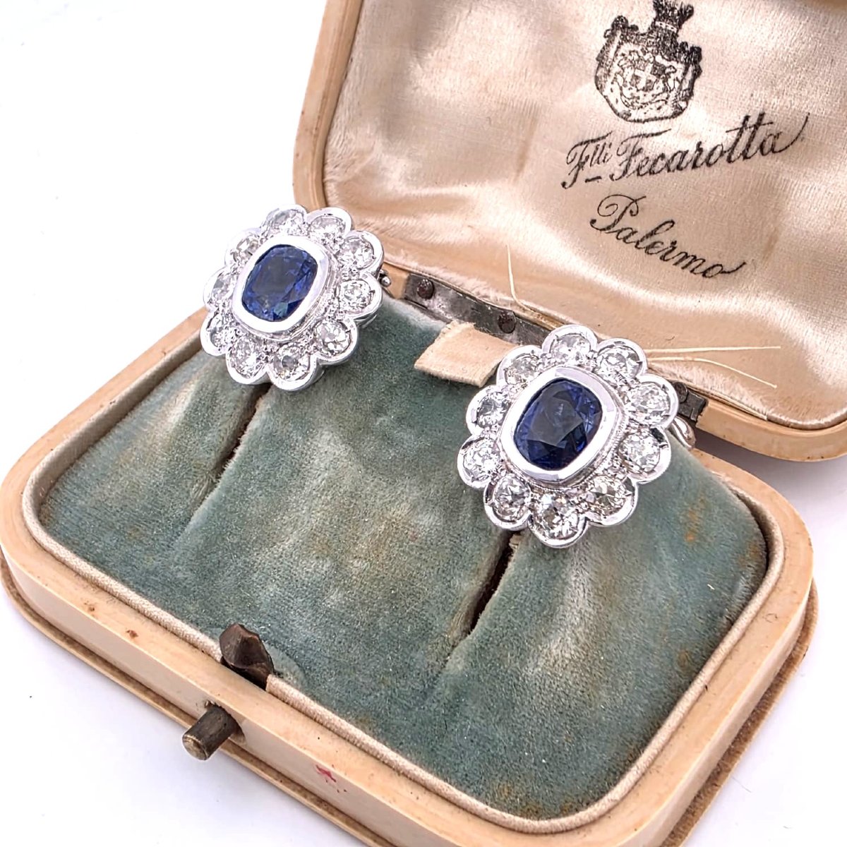 18-karat White Gold Earrings Featuring Large Burmese Sapphires And Old Mine Diamonds-photo-5