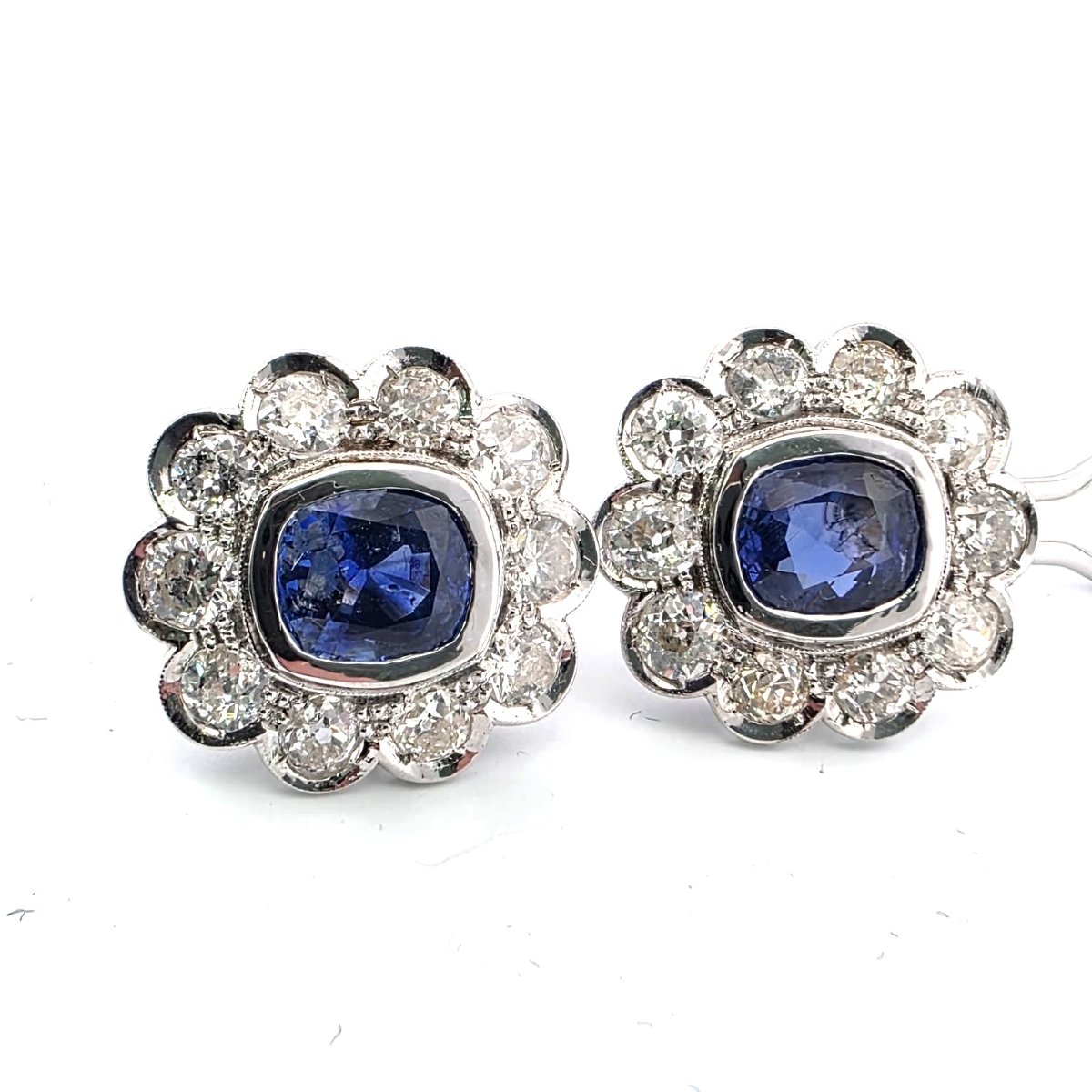 18-karat White Gold Earrings Featuring Large Burmese Sapphires And Old Mine Diamonds-photo-7