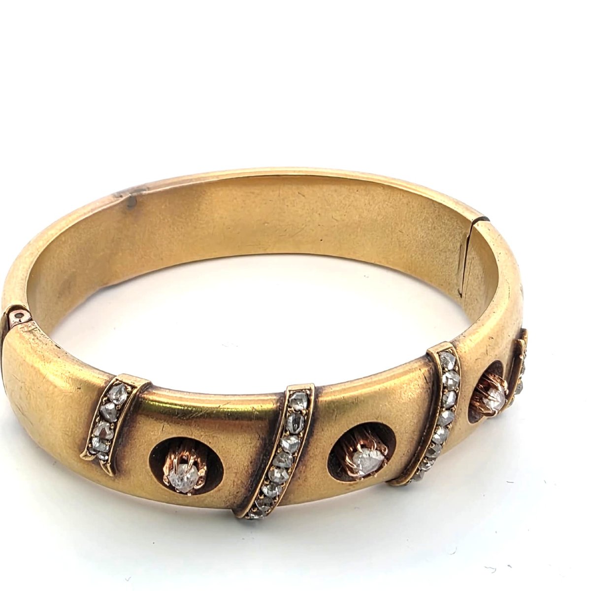 Bracelet d’époque victorienne en or bas 12kt avec diamants rose couronné-photo-2