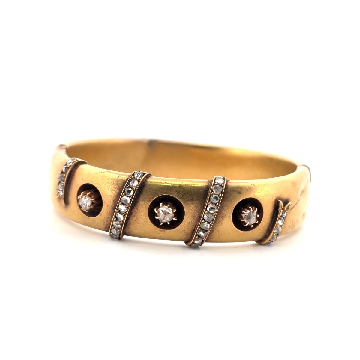 Bracelet d’époque victorienne en or bas 12kt avec diamants rose couronné
