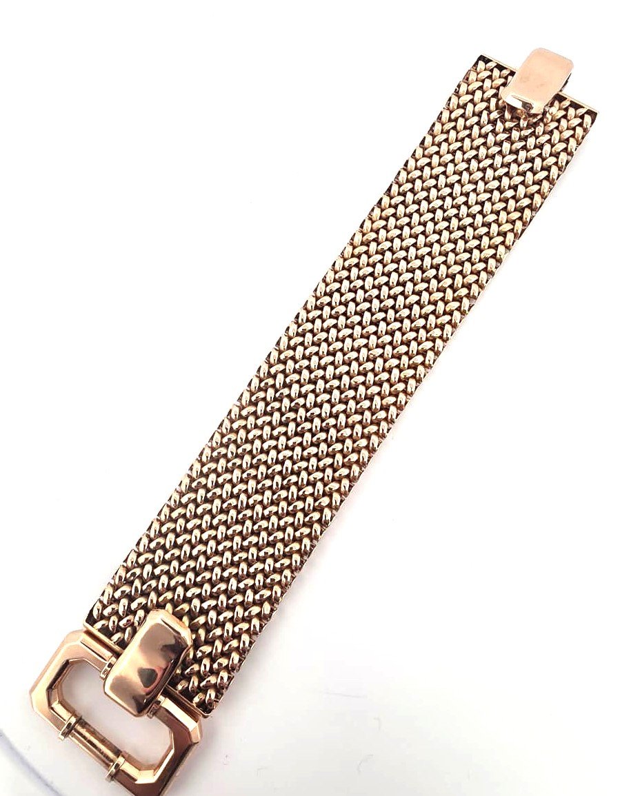 Bracelet rétro années 50' en or jaune 18kt massif-photo-6