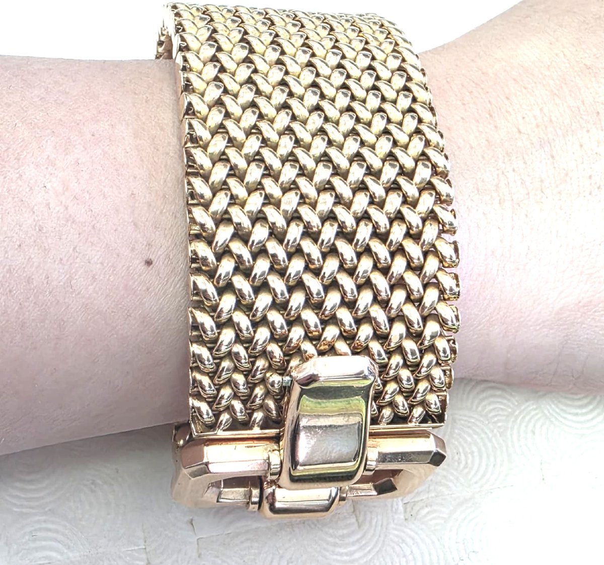 Bracelet rétro années 50' en or jaune 18kt massif-photo-7