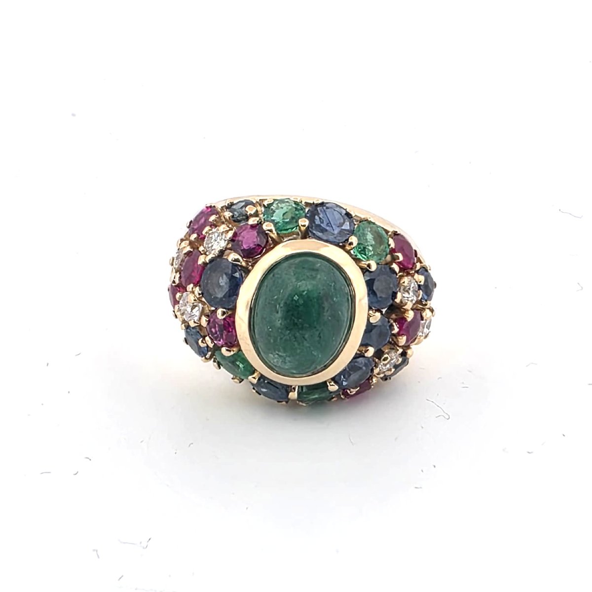 Bague années 80'/90' en or jaune 18kt avec émeraude centrale et mélange de pierres précieuses à-photo-2