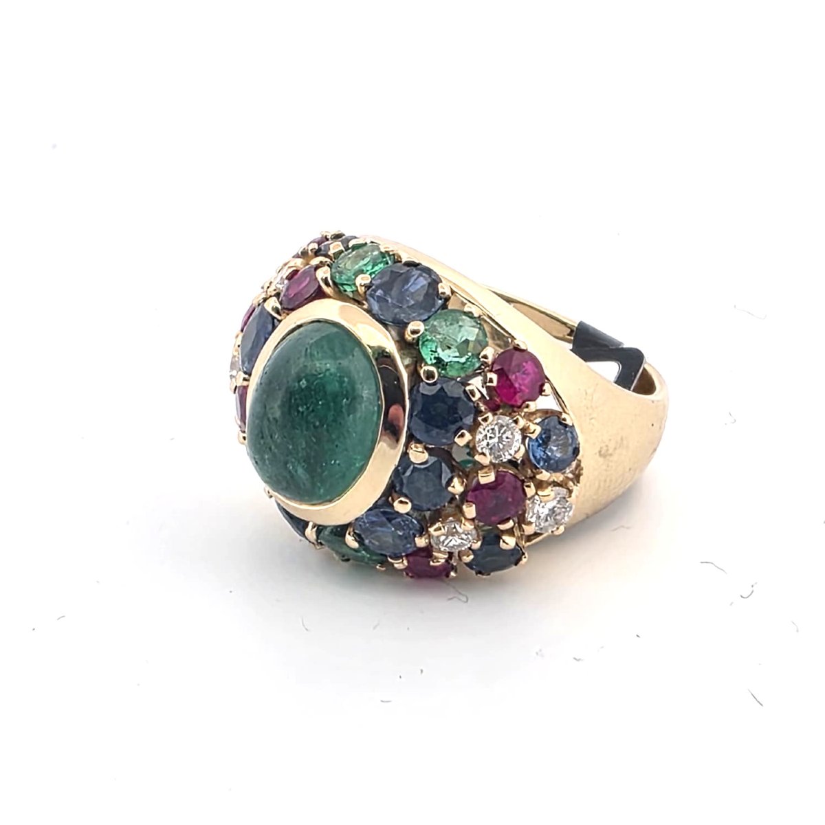 Bague années 80'/90' en or jaune 18kt avec émeraude centrale et mélange de pierres précieuses à-photo-3