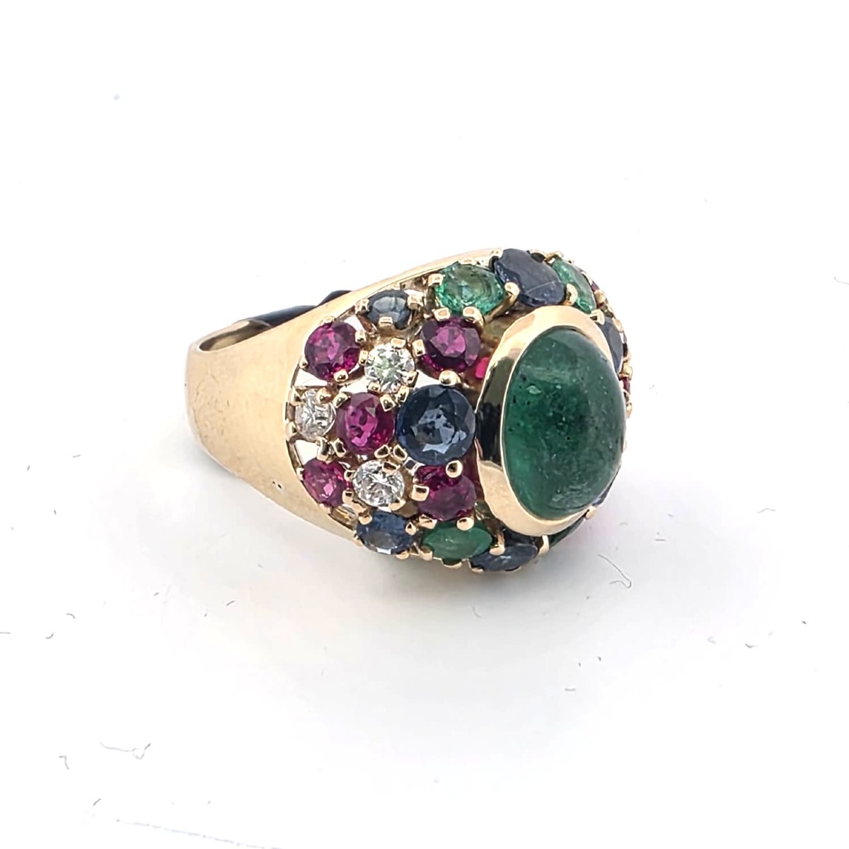 Bague années 80'/90' en or jaune 18kt avec émeraude centrale et mélange de pierres précieuses à-photo-4