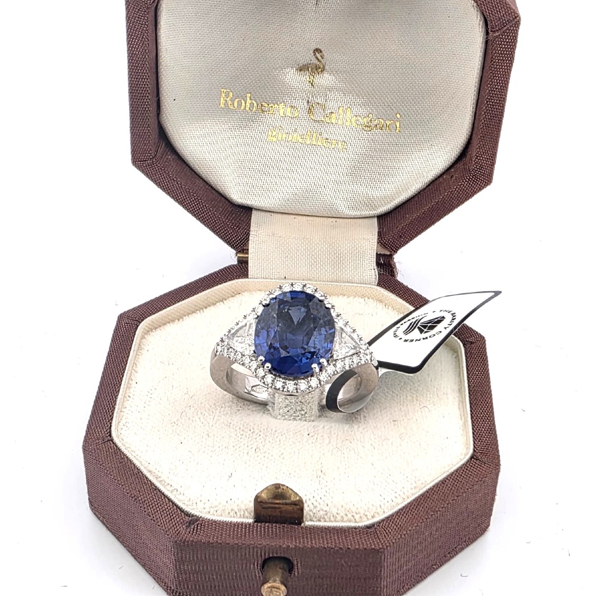 Bague en platine avec saphir et diamants