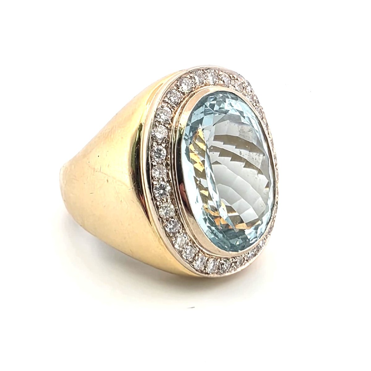 18k Yellow Gold Ring With Aquamarine And Diamonds Weight: 28.50 G Band Width: 27.00 Mm X -photo-2