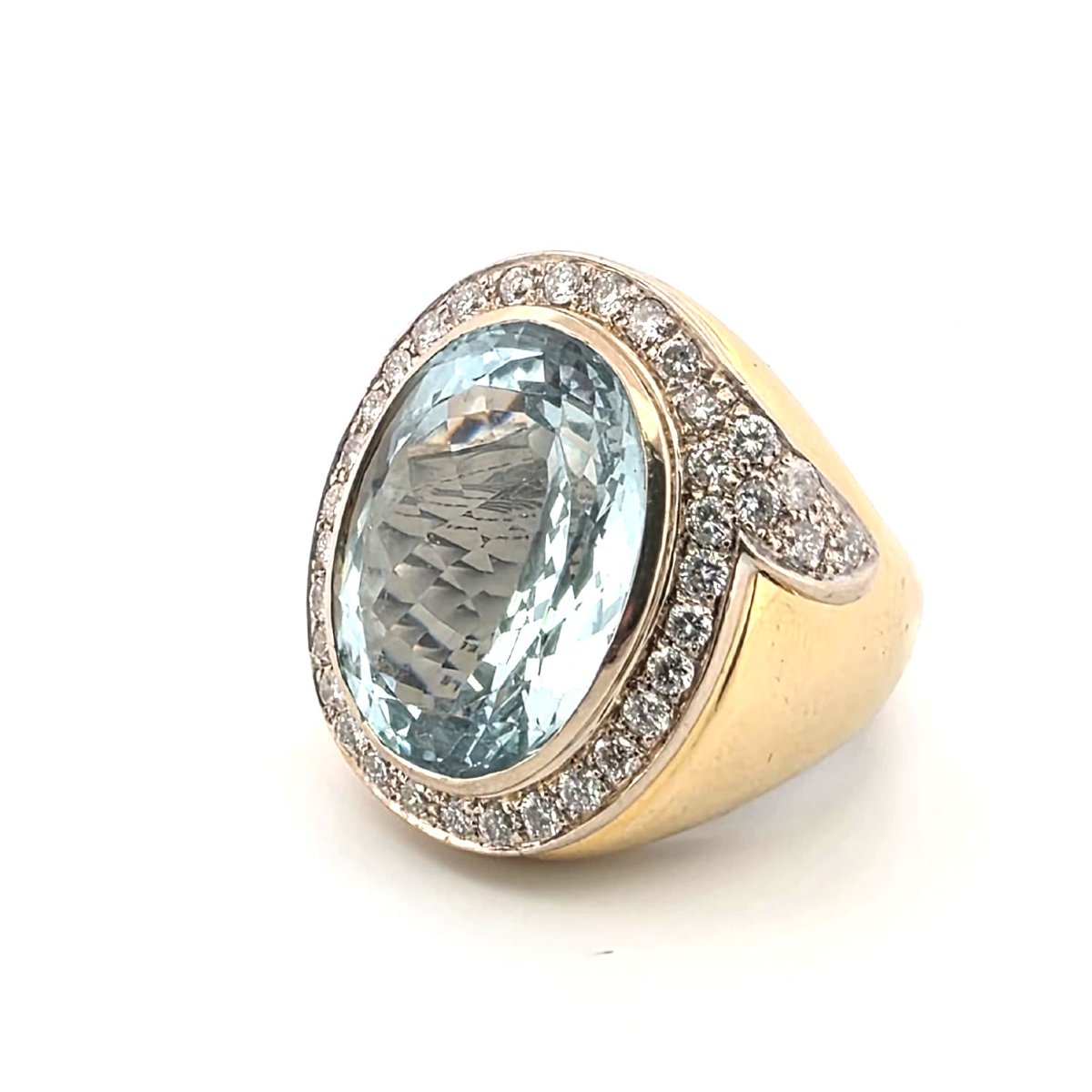 18k Yellow Gold Ring With Aquamarine And Diamonds Weight: 28.50 G Band Width: 27.00 Mm X -photo-3
