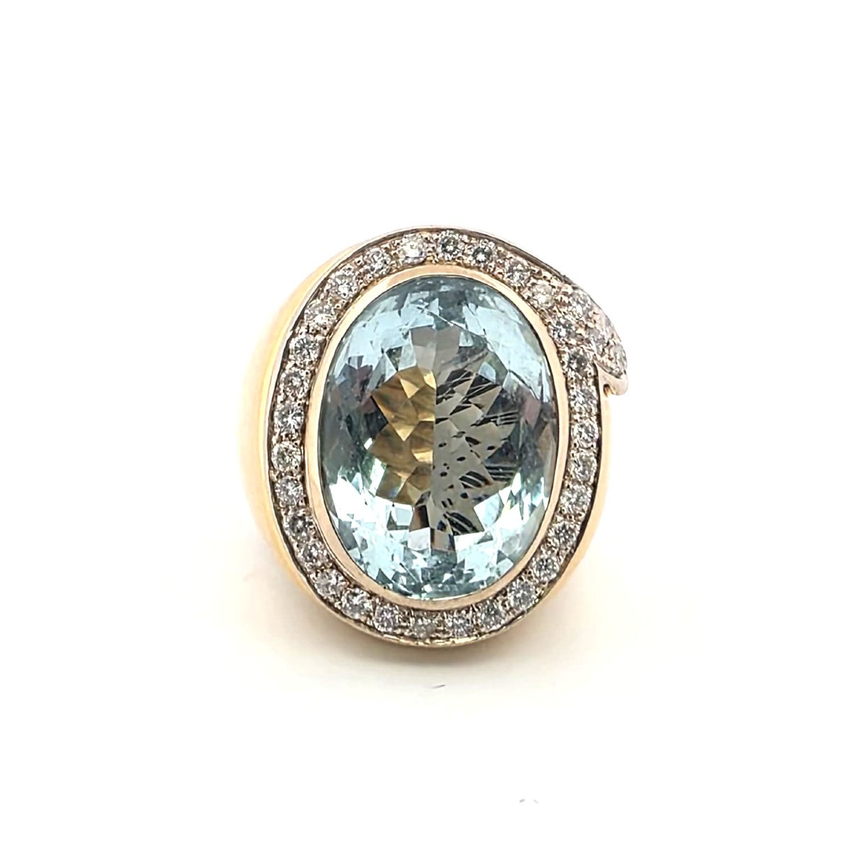 18k Yellow Gold Ring With Aquamarine And Diamonds Weight: 28.50 G Band Width: 27.00 Mm X -photo-4