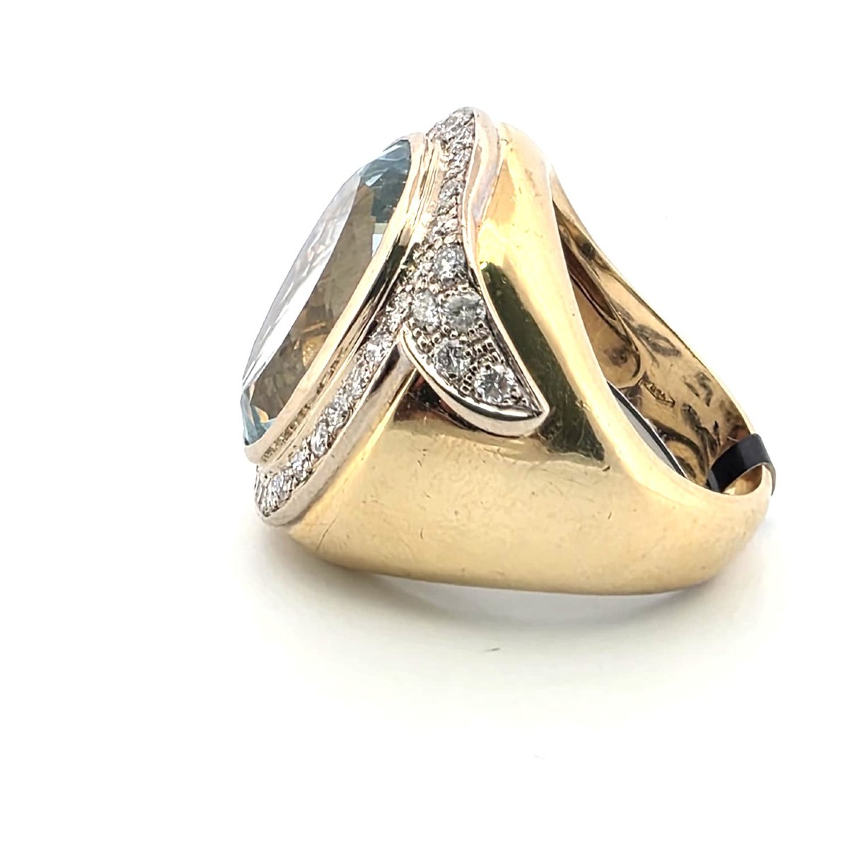 18k Yellow Gold Ring With Aquamarine And Diamonds Weight: 28.50 G Band Width: 27.00 Mm X -photo-2