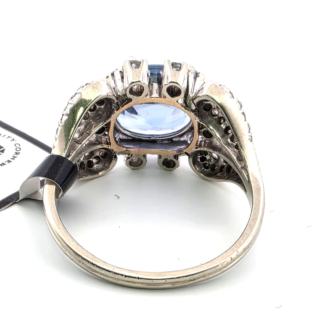 18k White Gold Ring With A Ceylon Sapphire And Diamonds  Weight Of The Jewelry: 7.4 G  Ring Size: 18.-photo-3