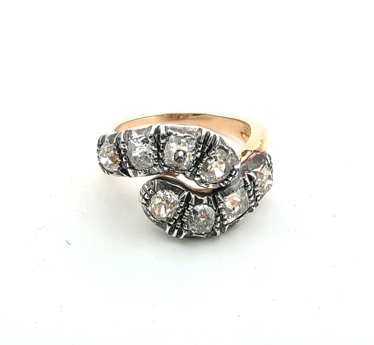 Low-profile Gold And Silver Ring With Old-cut Diamonds-photo-3