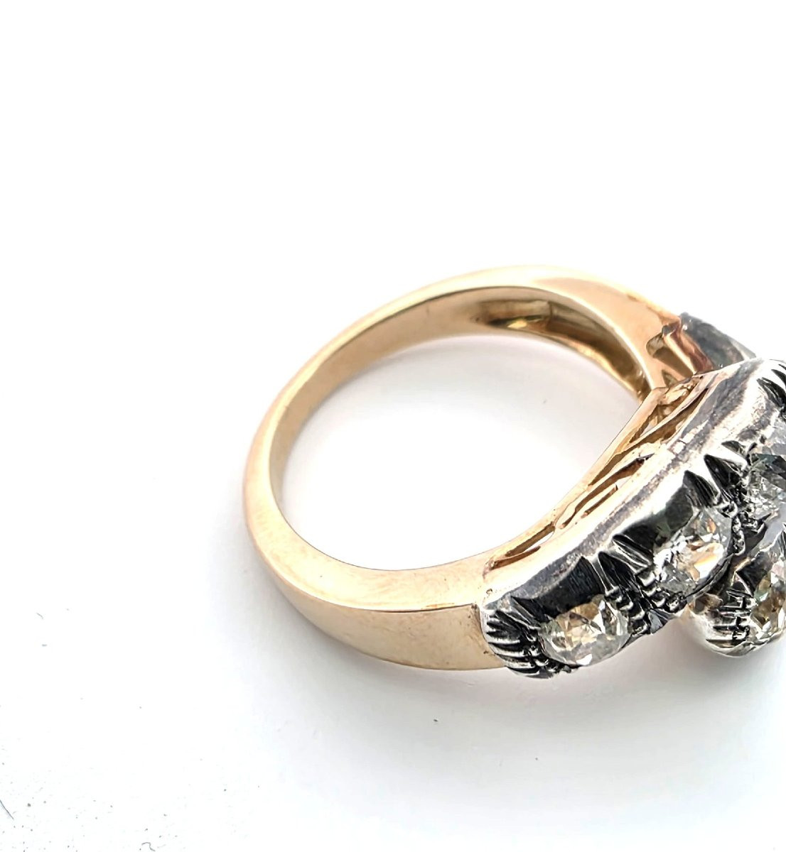 Low-profile Gold And Silver Ring With Old-cut Diamonds-photo-4
