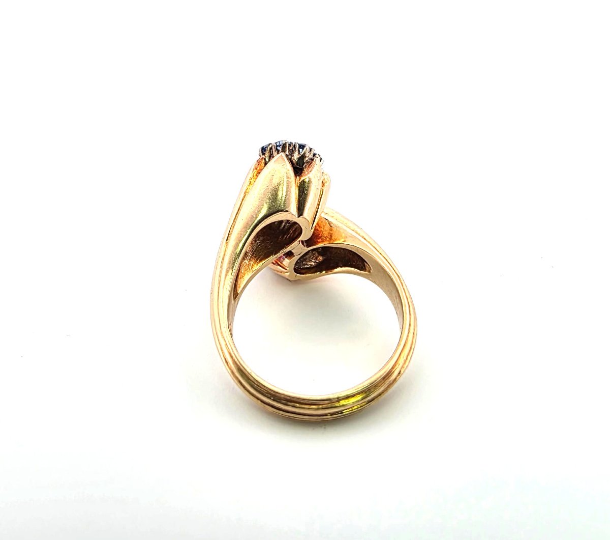 Bague en or jaune 18kt avec diamants et saphirs-photo-1