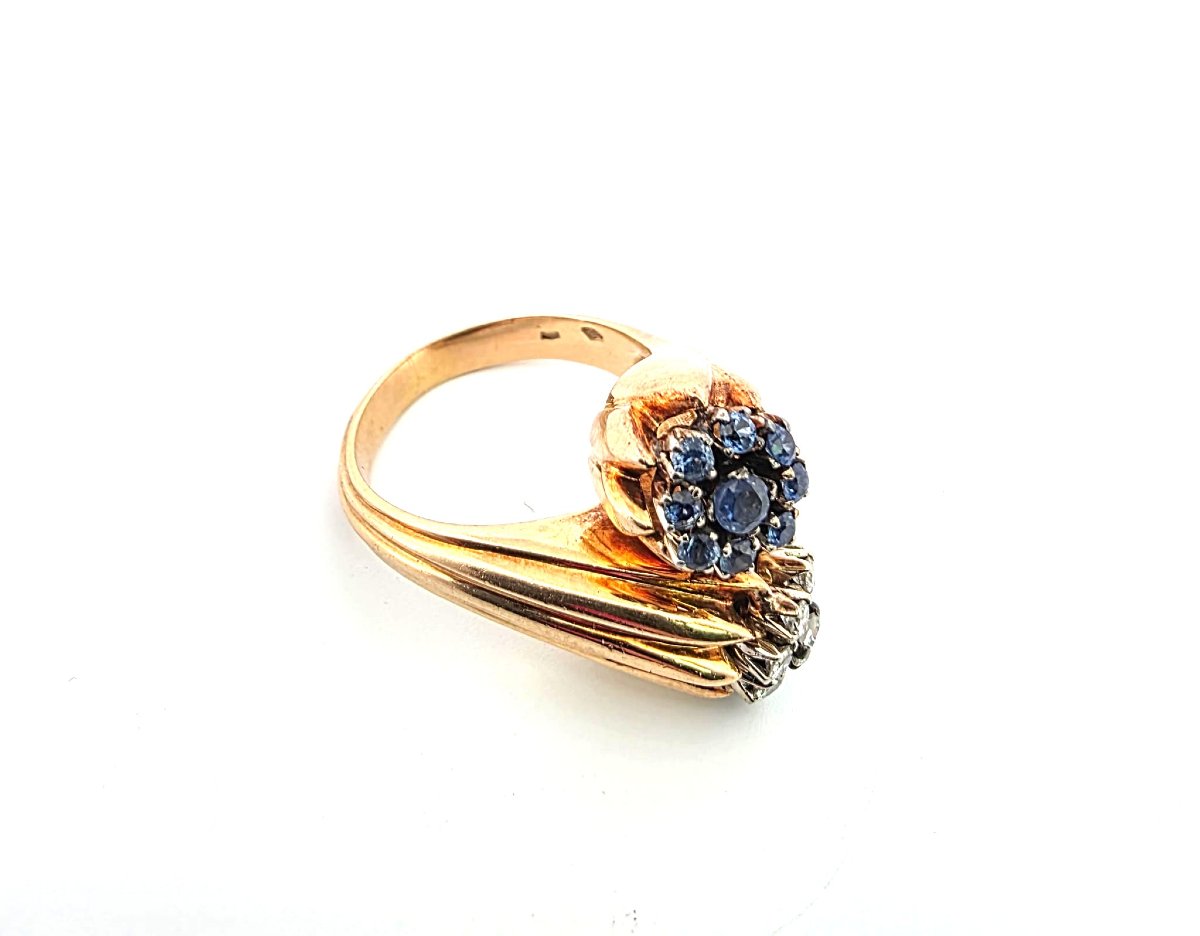 Bague en or jaune 18kt avec diamants et saphirs-photo-2