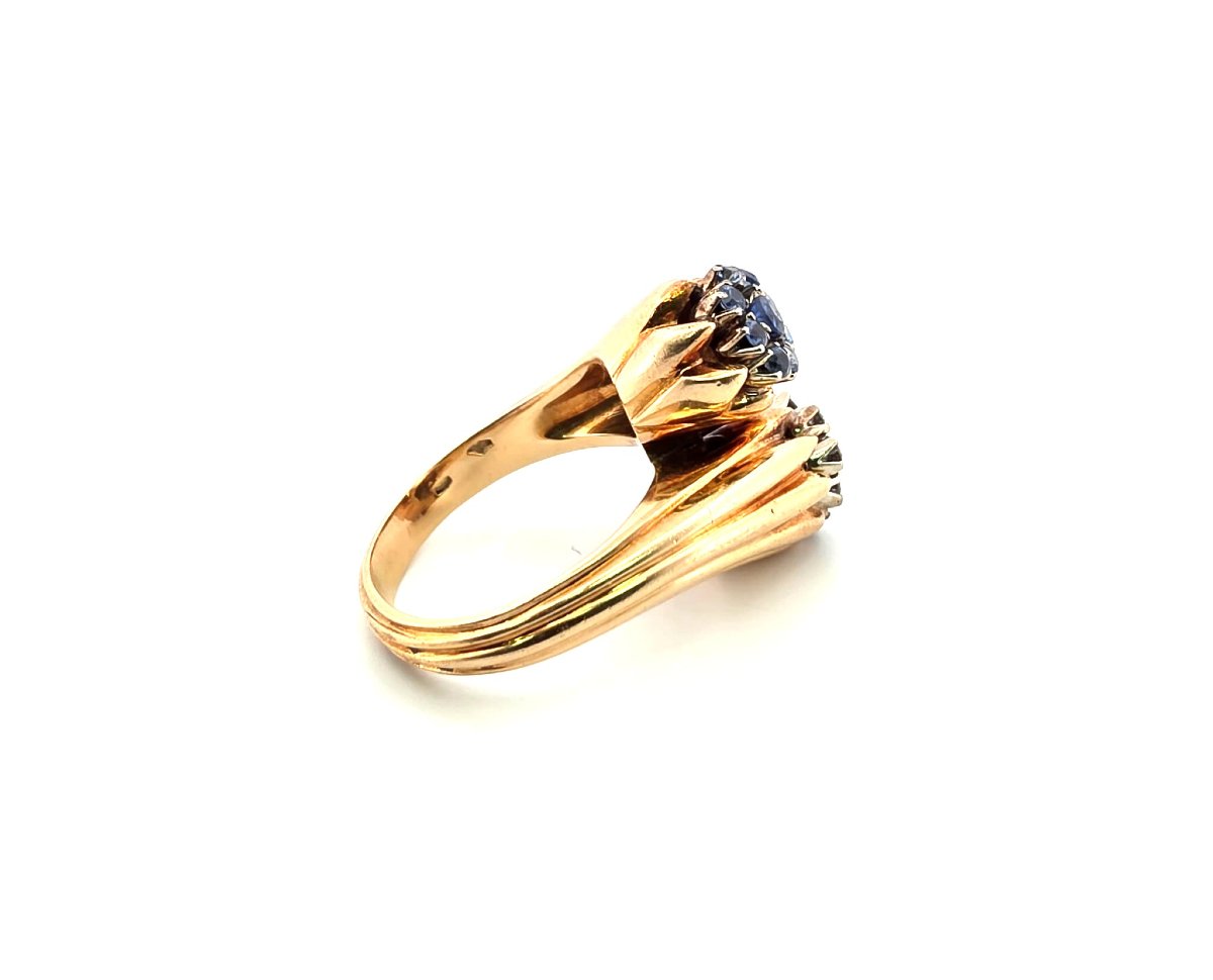 Bague en or jaune 18kt avec diamants et saphirs-photo-3
