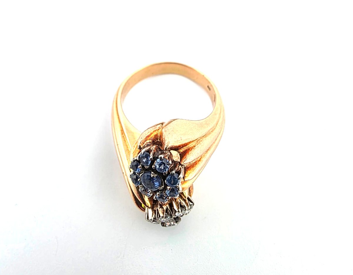Bague en or jaune 18kt avec diamants et saphirs-photo-4