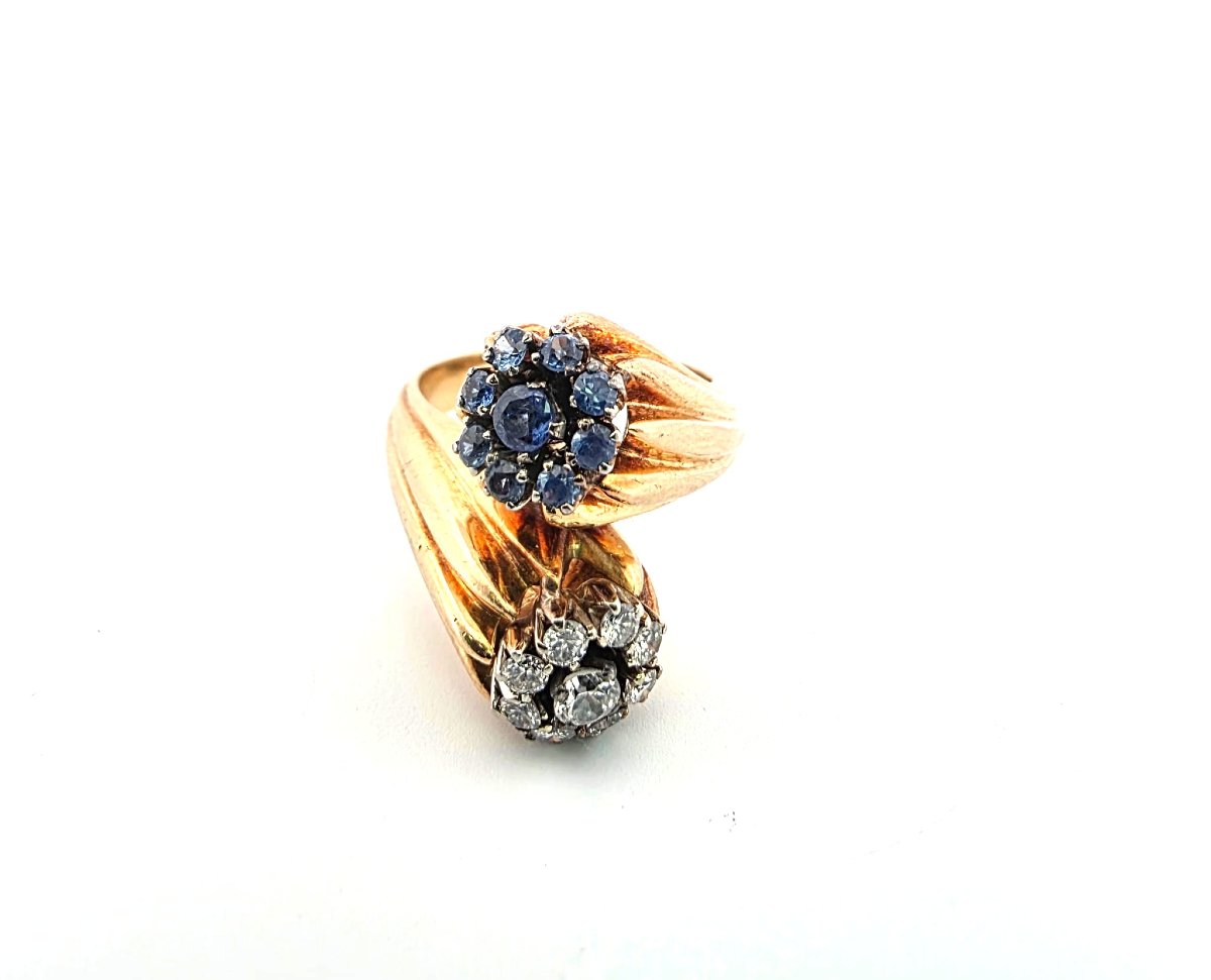 Bague en or jaune 18kt avec diamants et saphirs-photo-7
