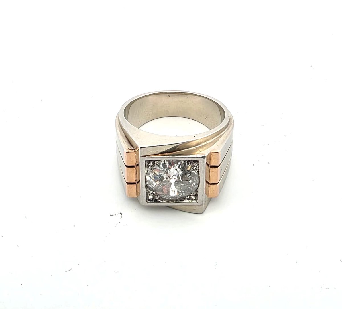 Bague en or jaune 18kt avec diamant central-photo-3