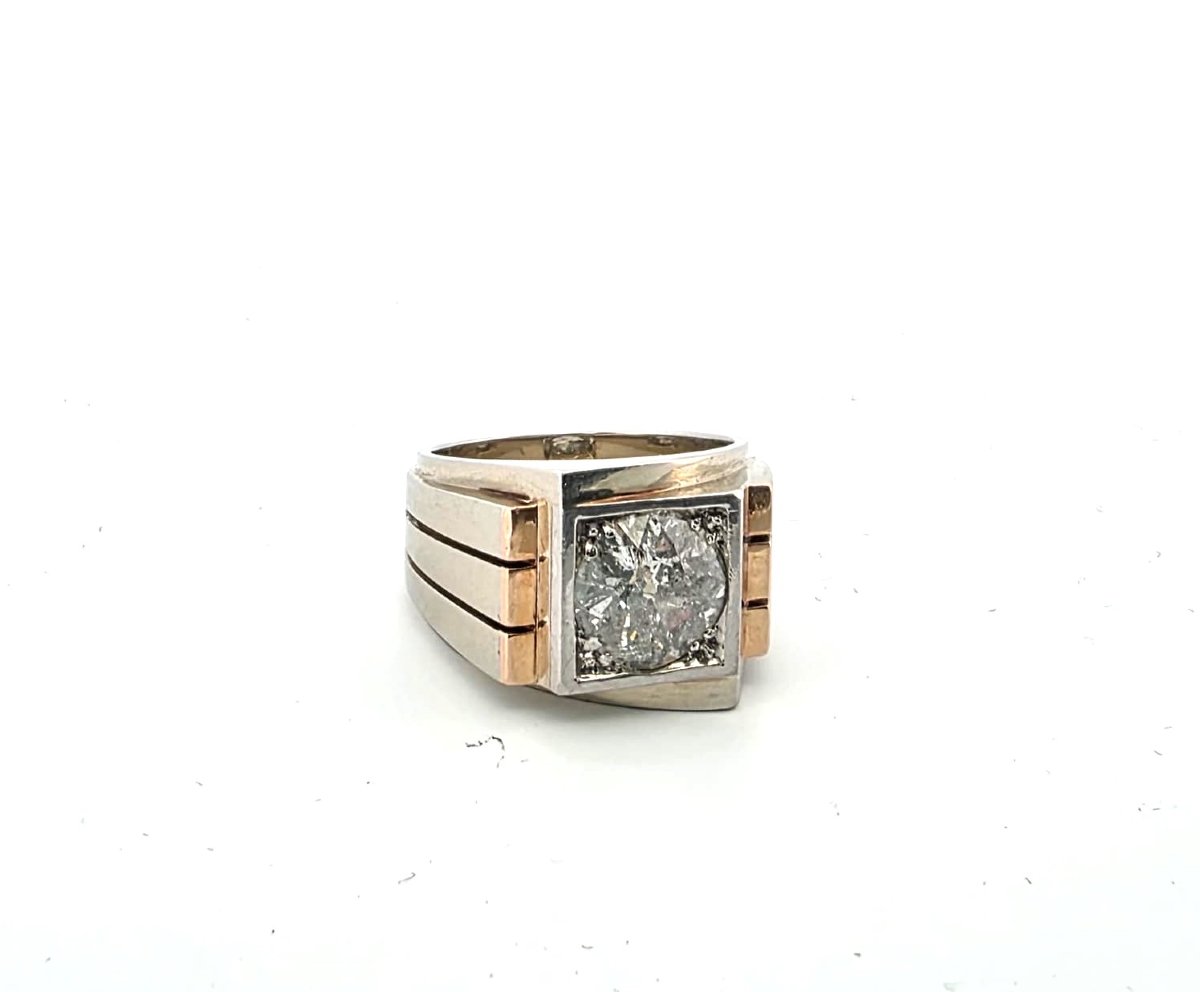 Bague en or jaune 18kt avec diamant central-photo-4