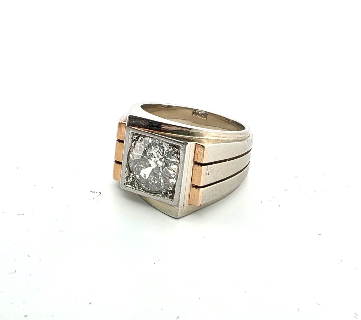 Bague en or jaune 18kt avec diamant central-photo-5