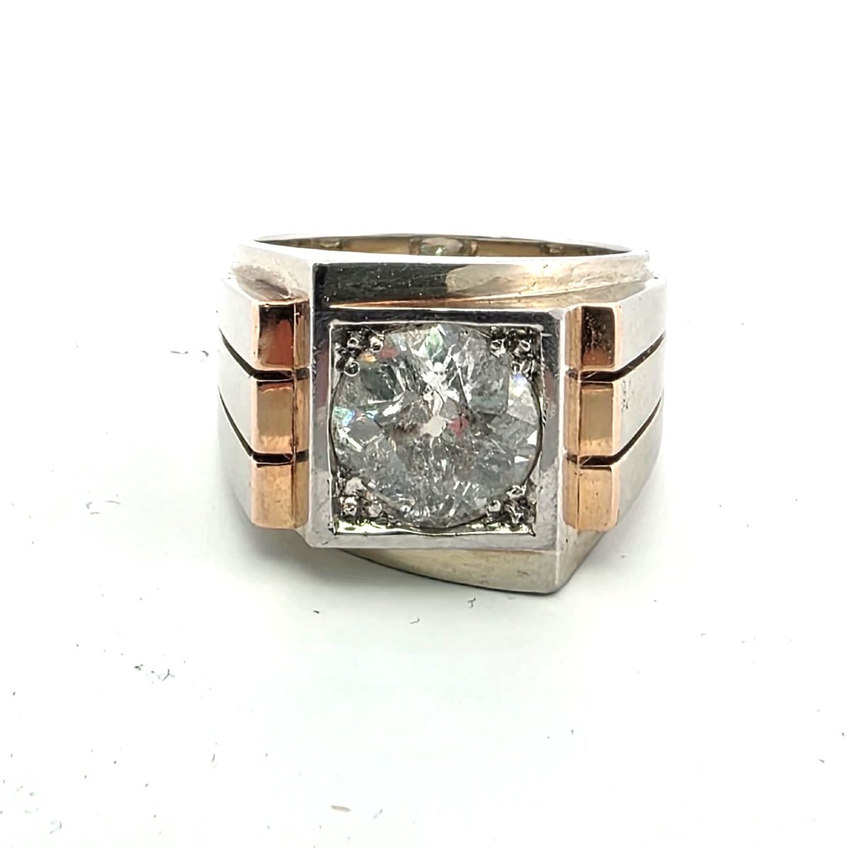 Bague en or jaune 18kt avec diamant central-photo-6