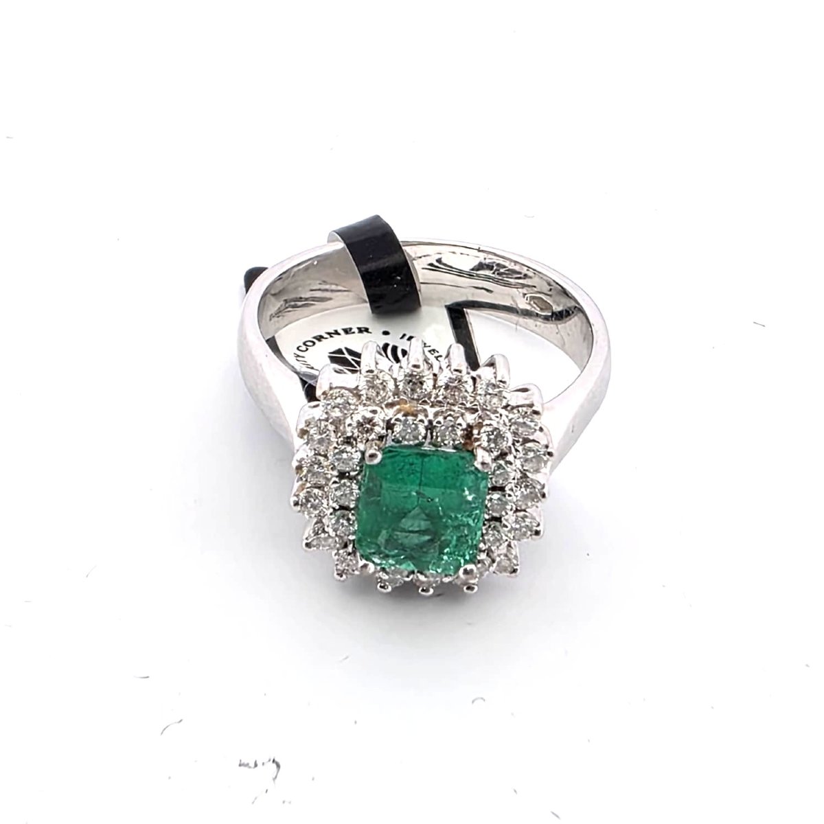 Bague en or blanc 18kt avec diamants et émeraude-photo-3