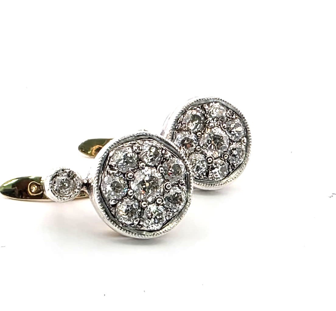 Boucles d’oreilles en or blanc et jaune 18kt avec diamants-photo-2