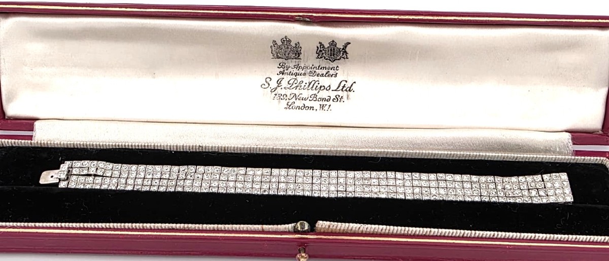 Three-strand Bracelet By S.j. Phillips Ltd., In Platinum And Diamonds