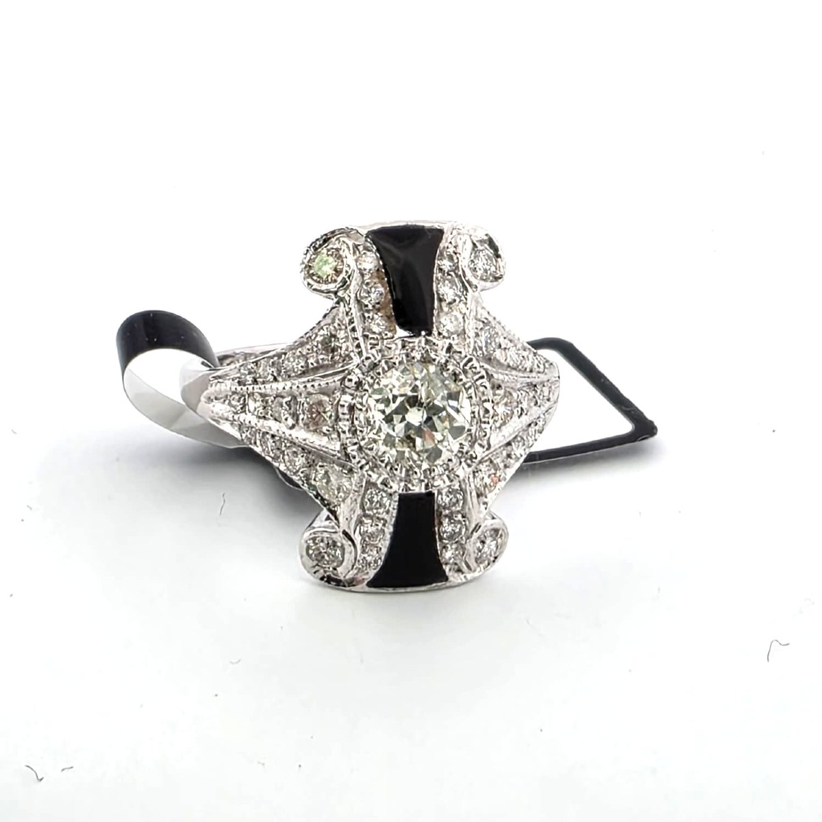 Bague en or blanc 18kt avec diamants et onyx-photo-4