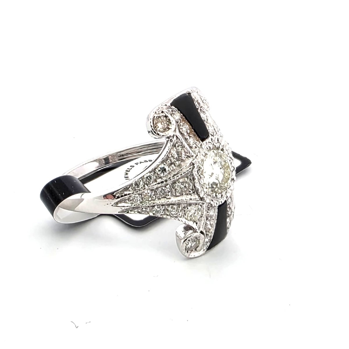 Bague en or blanc 18kt avec diamants et onyx-photo-3