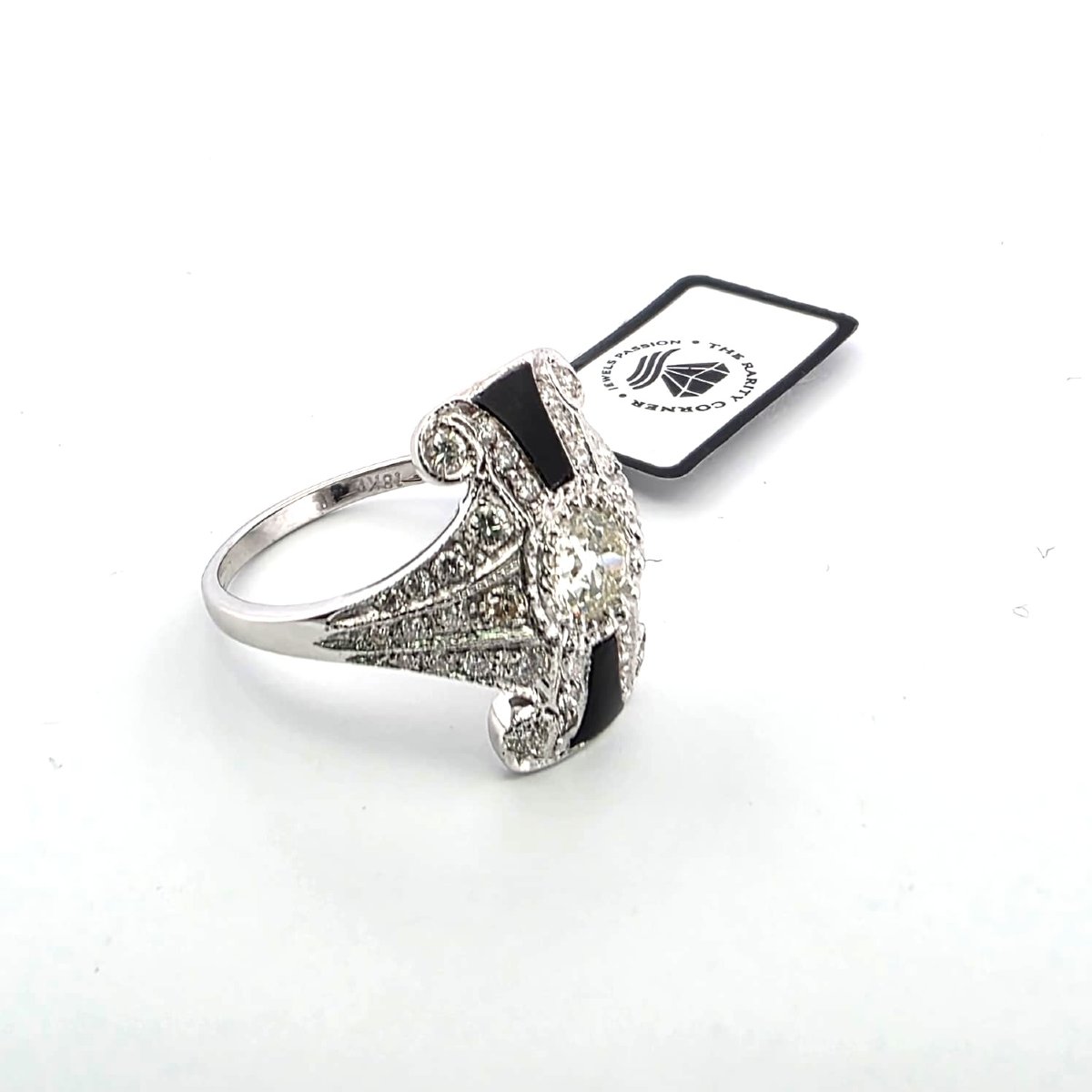 Bague en or blanc 18kt avec diamants et onyx-photo-5