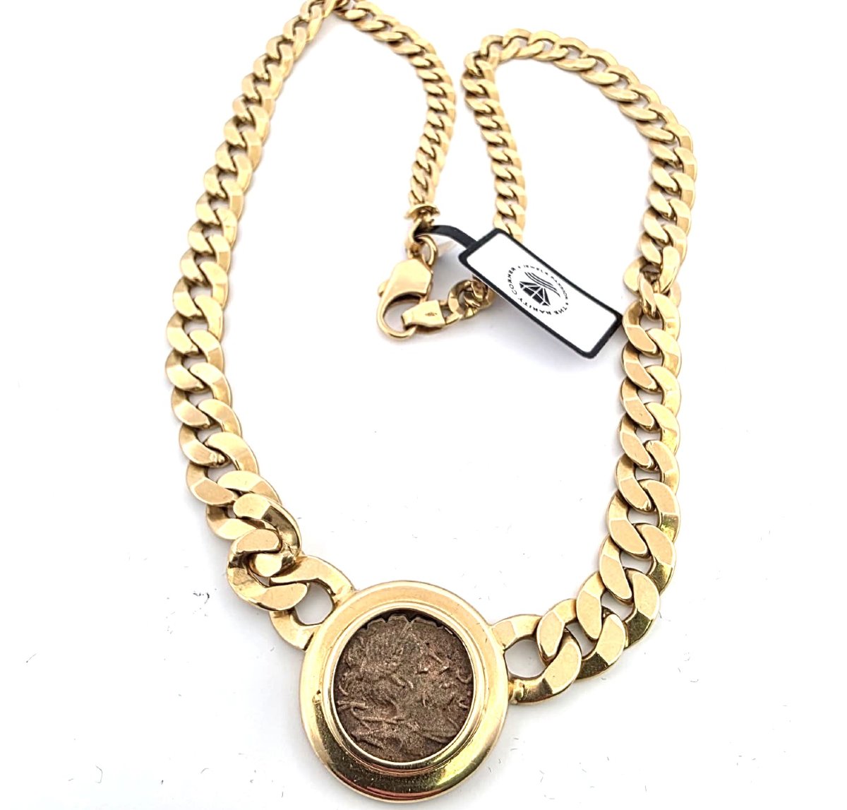 Collier en or jaune 18kt avec une ancienne pièce romaine-photo-2