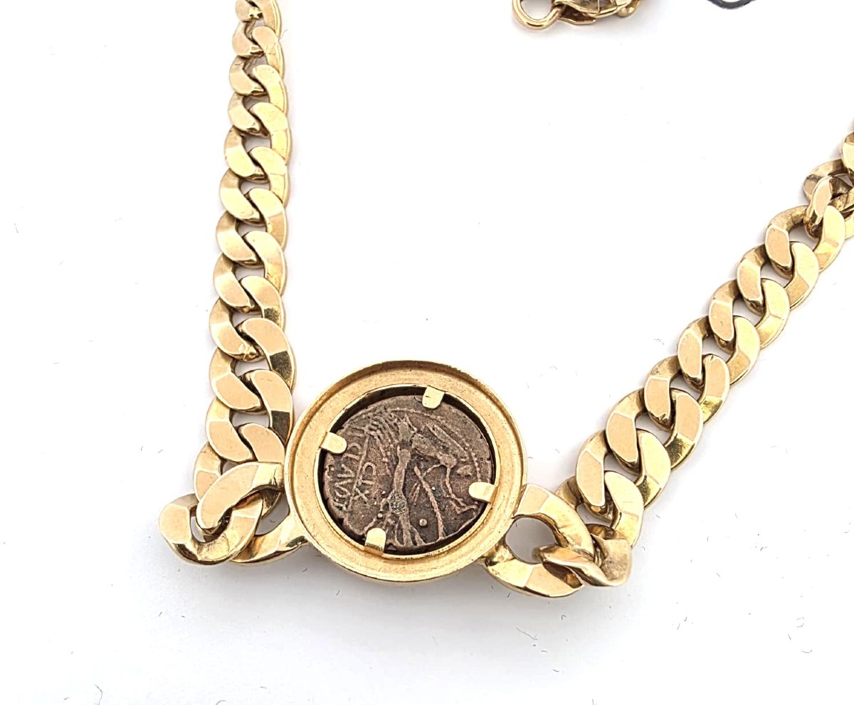 Collier en or jaune 18kt avec une ancienne pièce romaine-photo-1