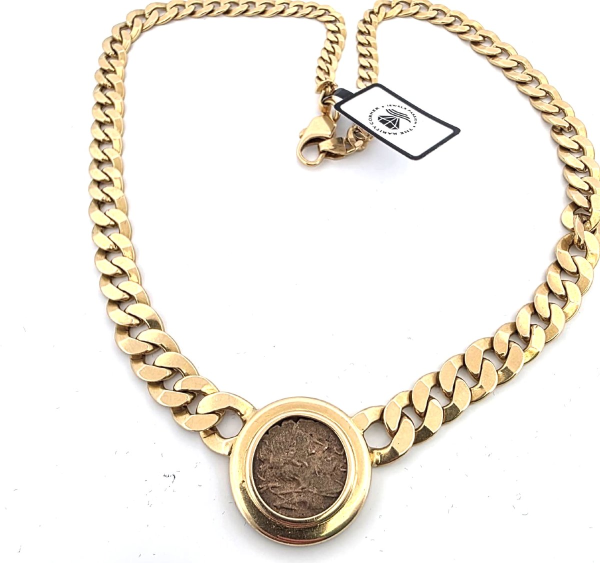 Collier en or jaune 18kt avec une ancienne pièce romaine-photo-2