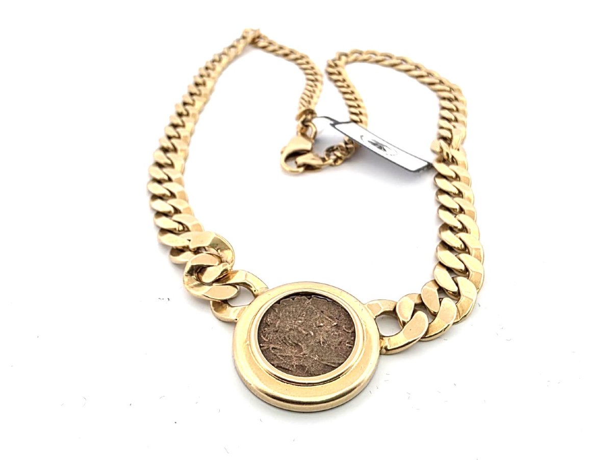Collier en or jaune 18kt avec une ancienne pièce romaine-photo-3