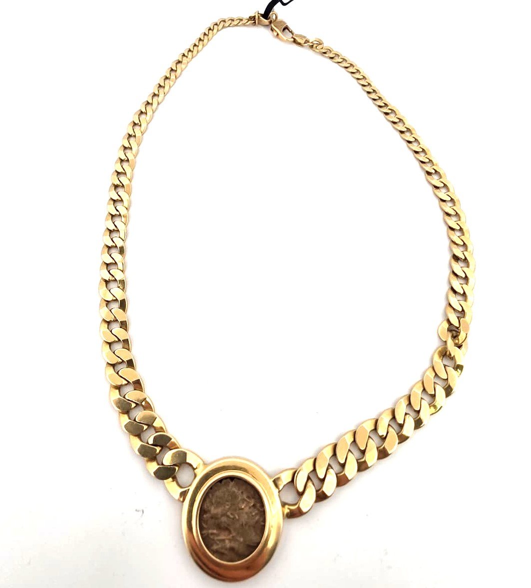 Collier en or jaune 18kt avec une ancienne pièce romaine-photo-4