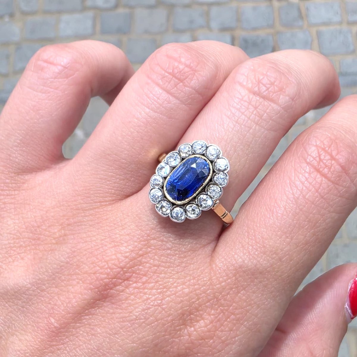 Edwardian-era Ring In 18-karat Gold And Silver With A Sapphire And Diamonds-photo-2