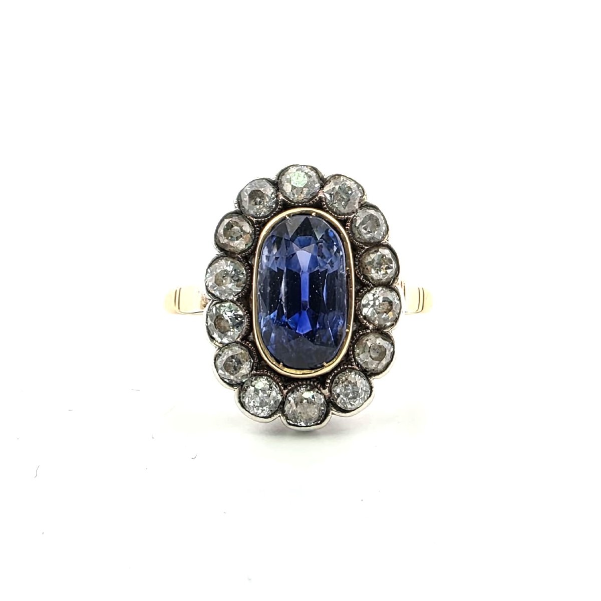 Edwardian-era Ring In 18-karat Gold And Silver With A Sapphire And Diamonds-photo-3